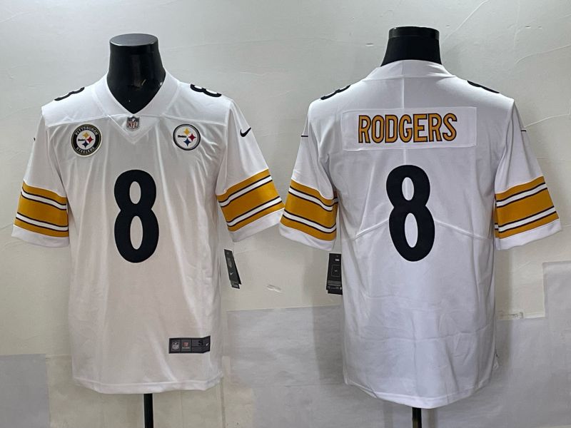 Men 2025 Pittsburgh Steelers 8 Rodgers White Nike Limited NFL Jersey style 04